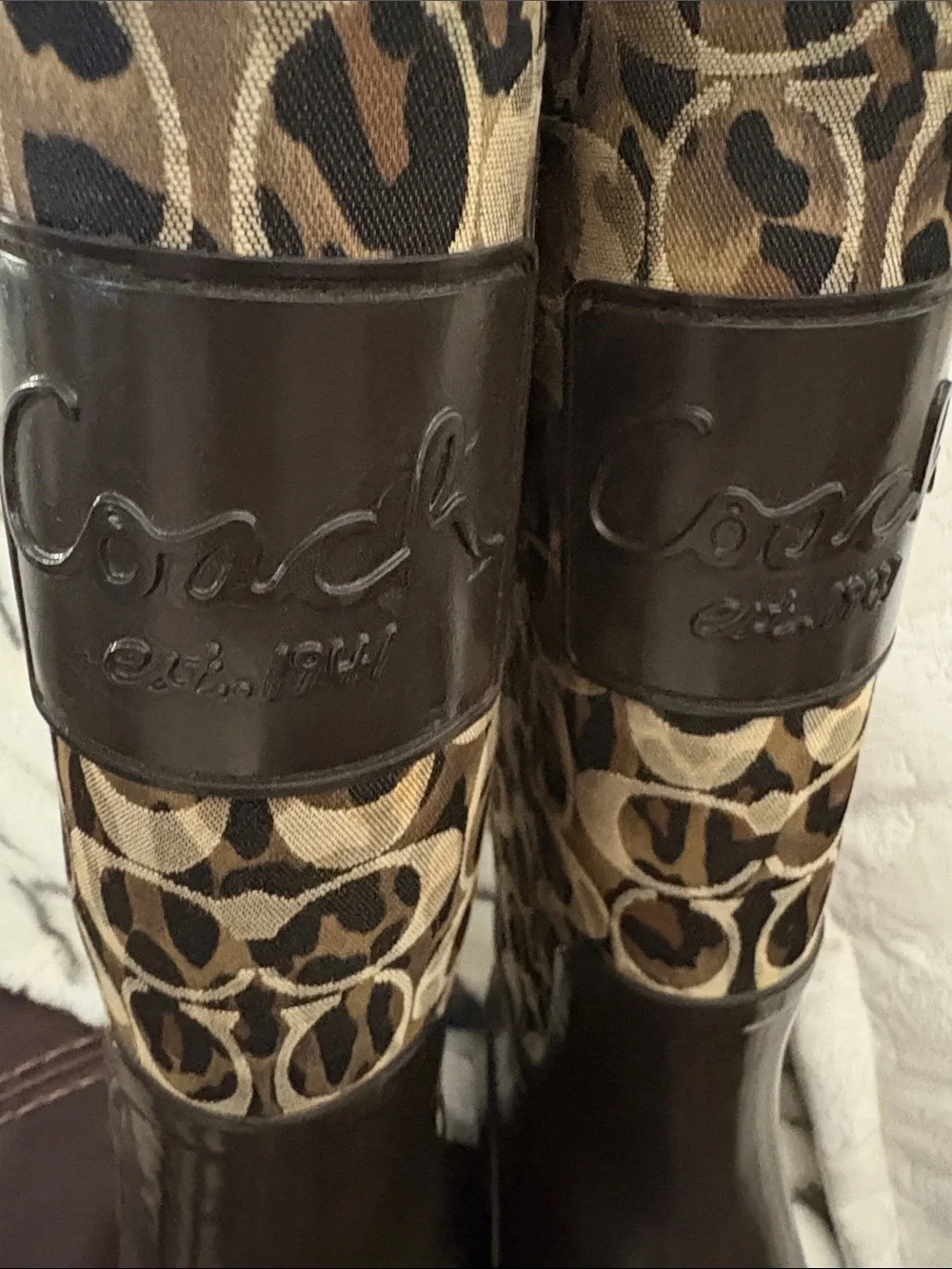 Coach Brown Signature Pattern Tall Rain Boots